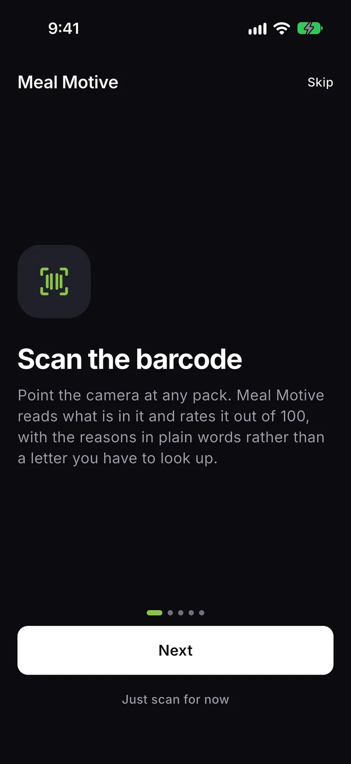 Step 1: the Scan the barcode welcome screen.